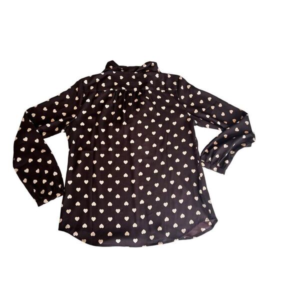 Ann Taylor Loft Women's Black Blouse with Hearts, Tie Neck, Petite Small, Office - Picture 10 of 10
